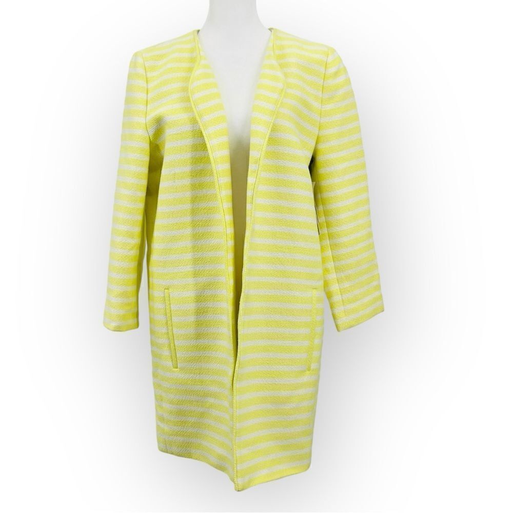 Hinge Coat Open Front Mid-Length Yellow Strip Women’s Size M‎ NWT